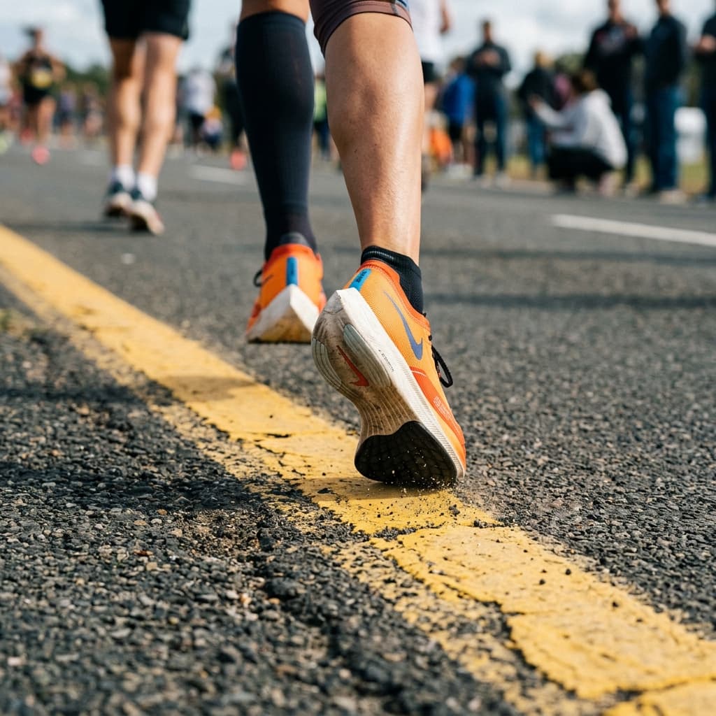 Runner taking steps on the track